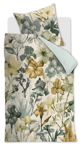 Beddinghouse Bettwäsche Iris Field_Grey Green_ _UV_155x220 + 1x 1 , 1 155 x 220 cm, 80 x 80 cm Grau