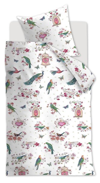 Beddinghouse x Hanneke de Jager Bettwäsche Sweet Birds_Pink_ _UV_135x200 + 1x 1 , 1 135 x 200 cm, 80 x 80 cm rosa