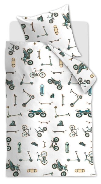Beddinghouse x Hanneke de Jager Bettwäsche Wheelers_Grey_ _UV_135x200 + 1x 1 , 1 135 x 200 cm, 80 x 80 cm Grau