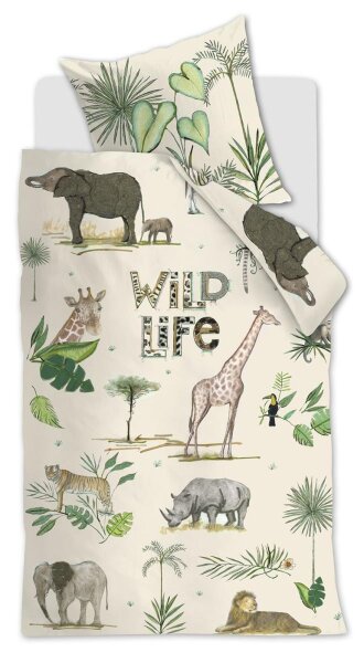 Beddinghouse x Hanneke de Jager Bettwäsche Wild Life_Sand_ _UV_135x200 + 1x 1 , 1 135 x 200 cm, 80 x 80 cm natur