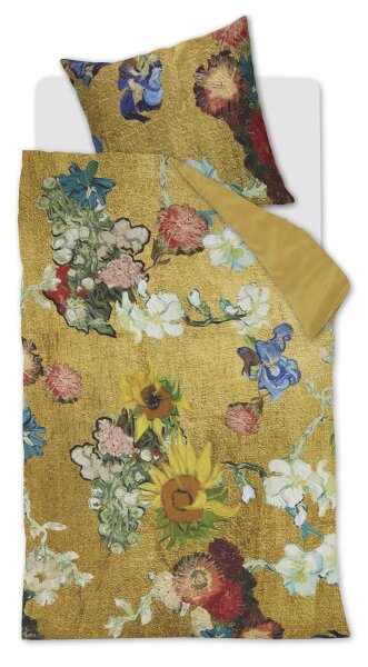 Beddinghouse x Van Gogh Museum Mako Satin Bettwäsche Partout s Fleurs_Gold_ _UV_135x200 + 1x 1 , 1 135 cm x 200 cm