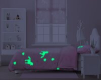 Soma Kinderbettwäsche Winter Glow in the dark Unicorn Unicorn Einhorn Sterne 135cm x 200cm - Plüsch Weich - Kinder Bettbezüge mit Reißverschluss - Kinder Bettwäsche Set mit 1 Kissenbezüge 80cm x 80cm leuchtet im Dunkeln