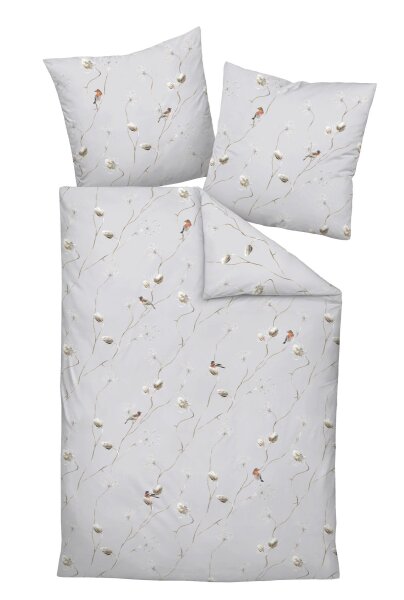 Janine Mako-Satin Bettwäsche 135 x 200 cm 80 x 80 2 teilig  MILANO 45094-08-500 silbergrau naturell