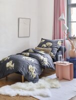 Irisette Feinbiber Bettwäsche Set Panda 8545 blau 155 x 220 cm + 1 Kissenbezug 80x80 cm