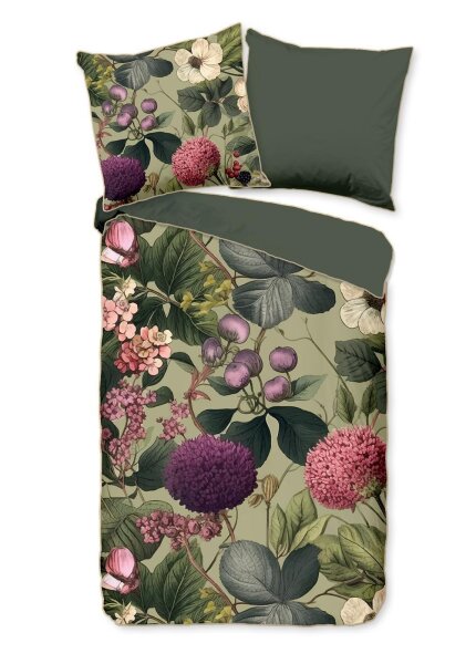 Descanso Mako Satin Bettwäsche 200 X 200 cm + 2- 80 X 80 cm Onaz flowers grün