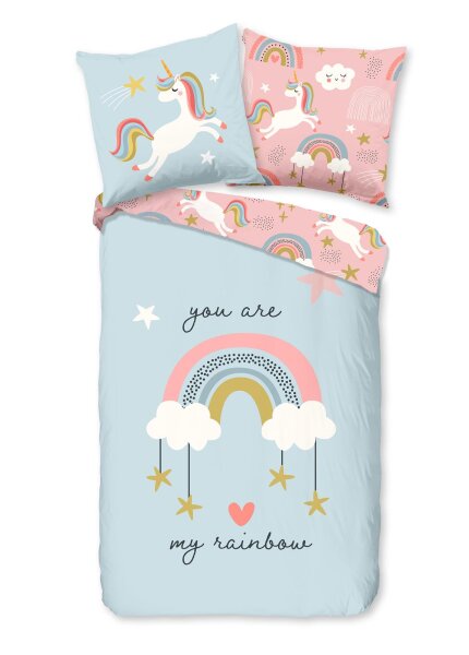 Good Morning Renforcé Bettwäsche 135 X 200 cm + 1- 80 X 80 cm Suus unicorns and rainbows bunt