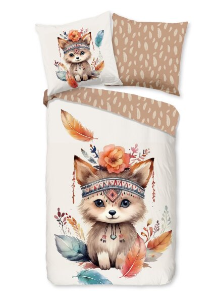 Good Morning Renforcé Bettwäsche 135 X 200 cm + 1- 80 X 80 cm Hay baby fox/ autumn theme bunt