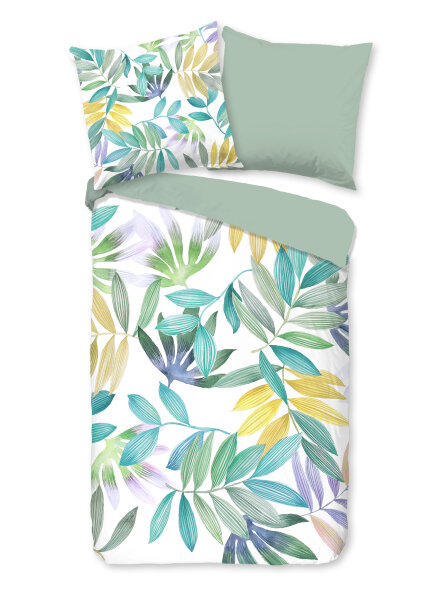 Good Morning Renforcé Bettwäsche 135 X 200 cm + 1- 80 X 80 cm Marcus palm leaves bunt