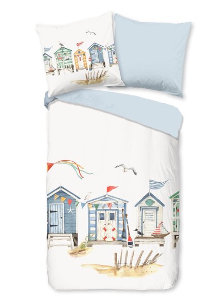 Good Morning Renforcé Bettwäsche 155 X 220 cm + 1- 80 X 80 cm Vacation maritime theme weiß