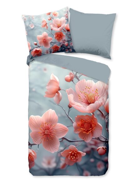 Good Morning Renforcé Bettwäsche 200 X 200 cm + 2- 80 X 80 cm Sartre flowers grau