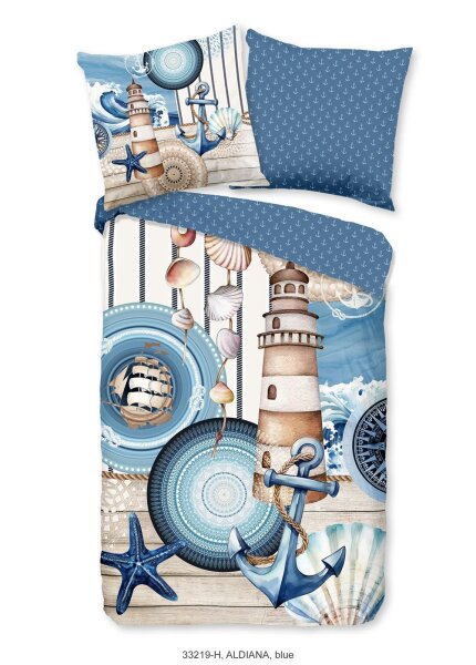 hip Mako Satin Bettwäsche 200 X 200 cm + 2- 80 X 80 cm Aldiana mandalas/ maritime blau