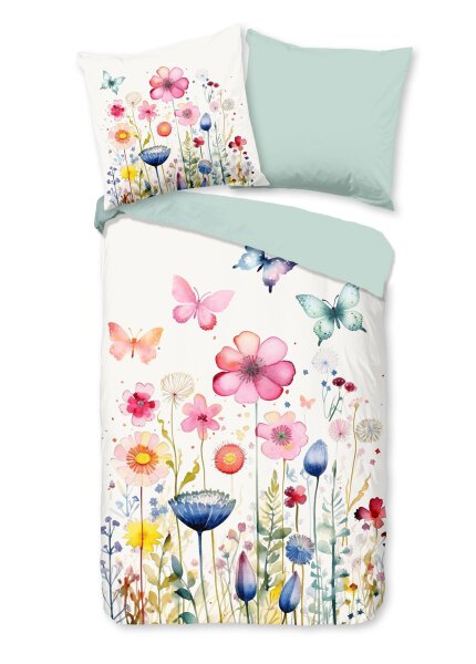 Pure Microfaser Bettwäsche 135 X 200 cm + 1- 80 X 80 cm Kiki flowers bunt
