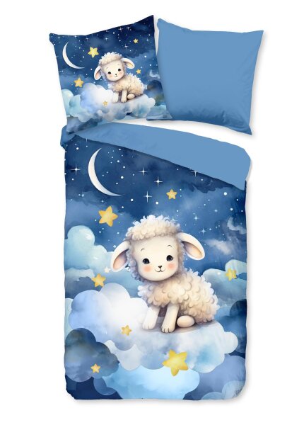 Pure Microfaser Bettwäsche 135 X 200 cm + 1- 80 X 80 cm Sheepy  blau