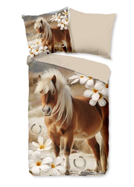 Pure Microfaser Bettwäsche 135 X 200 cm + 1- 80 X 80 cm Fabi horse natur