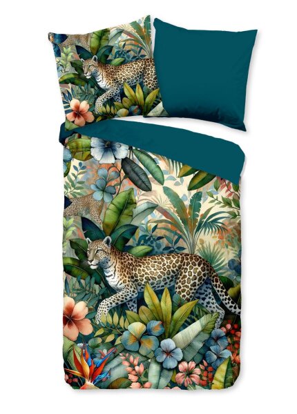 Pure Microfaser Bettwäsche 135 X 200 cm + 1- 80 X 80 cm Raza leopard with leaves bunt