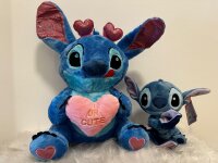 Lilo und Stitch Kuscheltier Lilo und Stitch Plüschtier XXL 24 cm Stofftier Anime Kawaii Plush Stofftier Cute Plushie Halloween Weihnachten Geschenke für Kinder Stitch Herz Rosa 30 cm