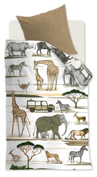 Beddinghouse x Hanneke de Jager Bettwäsche KIDS Jeep Safari al 100x135 natur