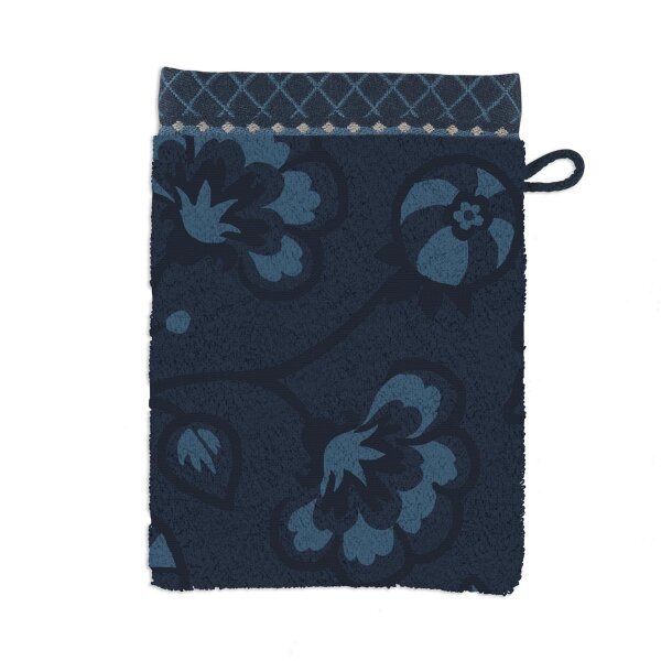 PiP Studio Heimtextilie Waschlappen Jasmin Jacquard Dark Blue Set a 3 Stk 16x22 blau
