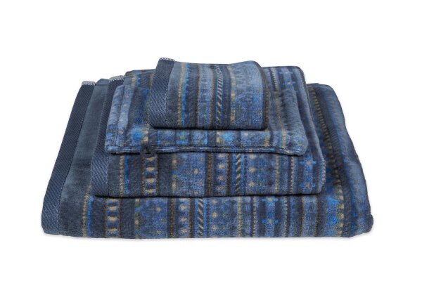 PiP Studio Heimtextilie Waschlappen Geometric Print D.Blue Set a 3 Stk 16x22 blau