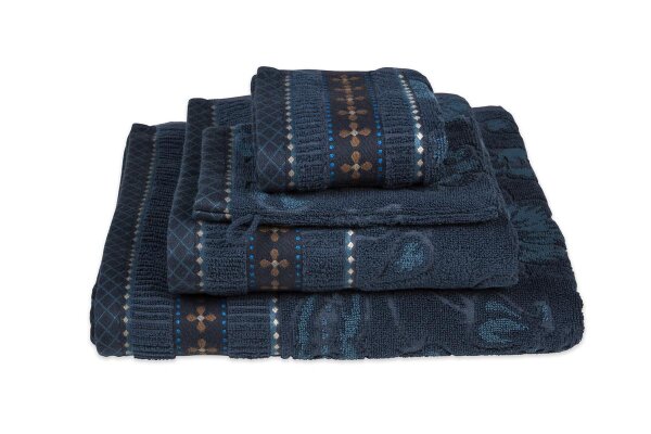 PiP Studio Heimtextilie Waschlappen Jasmin Jacquard D.Blue Set a 3 Stk 16x22 blau
