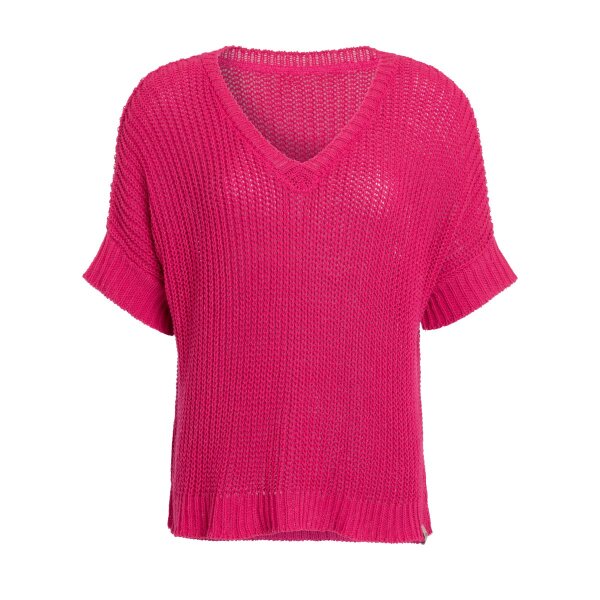 Knit Factory Daisy Strickpullover V-Ausschnitt Fuchsia 36/44