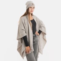 Knit Factory Dusk Poncho Cape Iced Clay/Beige