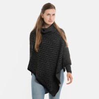 Knit Factory Amber Gestrickter Poncho Schwarz/Anthrazit
