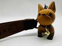 Schlüsselanhänger Französische Bulldogge Mops 6cm Mini Anhänger Geschenk Cartoon Schlüsselanhänger Silikon Schlüsselanhänger für Handyhülle Charme Rucksack Geschenk Lala braun