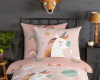 Soma Biber Bettwäsche 135 X 200 cm + 1 x 80 X 80 cm Unidance Pink Einhorn rosa pastell