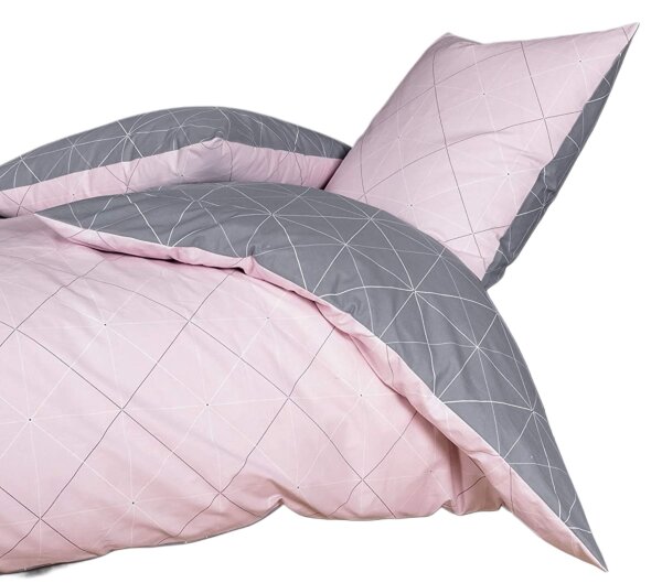 Soma Biber Bettwäsche 2tlg grau rosa 65101-01| Bettwäsche-Set aus 100% Baumwolle | 2 teilige Wende-Bettwäsche 135x200 cm & Kissen 80x80 cm | Geometrisches Muster