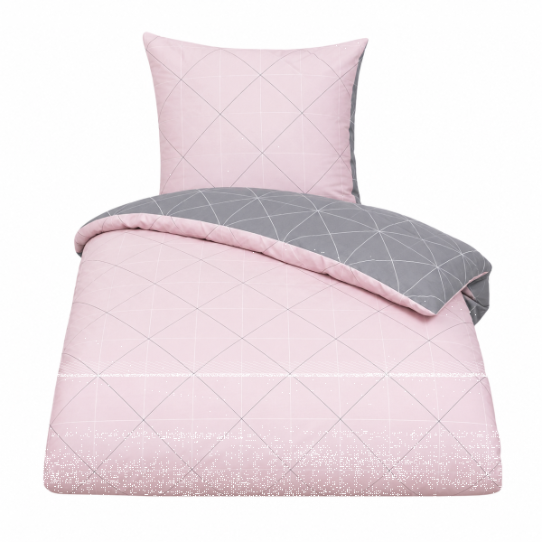Soma Biber Bettw&auml;sche 2tlg grau rosa 65101-01| Bettw&auml;sche-Set aus 100% Baumwolle | 2 teilige Wende-Bettw&auml;sche 135x200 cm & Kissen 80x80 cm | Geometrisches Muster