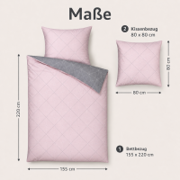 Soma Biber Bettw&auml;sche 2tlg grau rosa 65101-01| Bettw&auml;sche-Set aus 100% Baumwolle | 2 teilige Wende-Bettw&auml;sche 155x220cm & Kissen 80x80 cm | Geometrisches Muster