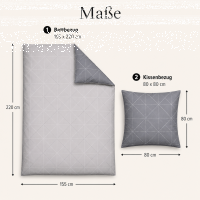 Soma Biber Bettwäsche 2tlg grau Silber 65101-08 | Bettwäsche-Set aus 100% Baumwolle | 2 teilige Wende-Bettwäsche 155x220 cm & Kissen 80x80 cm | Geometrisches Muster