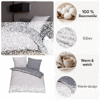Soma Biber Bettwäsche 2tlg grau Silber 65101-08 | Bettwäsche-Set aus 100% Baumwolle | 2 teilige Wende-Bettwäsche 155x220 cm & Kissen 80x80 cm | Geometrisches Muster