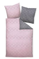 Soma Biber Bettwäsche 2tlg grau rosa 65101-01| Bettwäsche-Set aus 100% Baumwolle | 2 teilige Wende-Bettwäsche 155x220cm & Kissen 80x80 cm | Geometrisches Muster