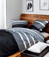 Soma Biber Bettwäsche Davos 2 teilig Bettbezug 155 x 220 cm Kopfkissenbezug 80 x 80 cm Graphit schwarz Streifen