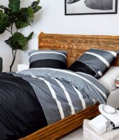 Soma Biber Bettwäsche Davos 2 teilig Bettbezug 155 x 220 cm Kopfkissenbezug 80 x 80 cm Graphit schwarz Streifen
