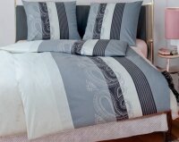 Soma Feinbiber Wende-Bettwäsche Davos 6456-08 135x200 cm + 80x80 cm Bordüre paisley Streifen Anthrazit grau