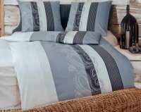 Soma Feinbiber Wende-Bettwäsche Davos 6456-08 155x220 cm + 80x80 cm Bordüre paisley Streifen silber Anthrazit grau