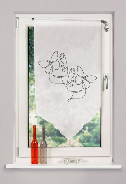 HOME WOHNIDEEN Fensterbehang Voile Digitaldruck "Sylia" 80 x 40 cm 1x Fensterbehang Grau
