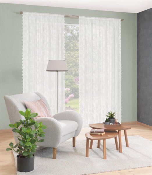 HOME WOHNIDEEN Fertigschal Raschelspitze "Kiralio" 245 x 140 cm 1x Fertigschal Wollweiss