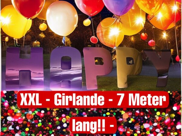XXL Geburtstagsgirlande 7 Meter lang in metallic Optik Buchstaben 40 cm x 30 cm bunte Farben