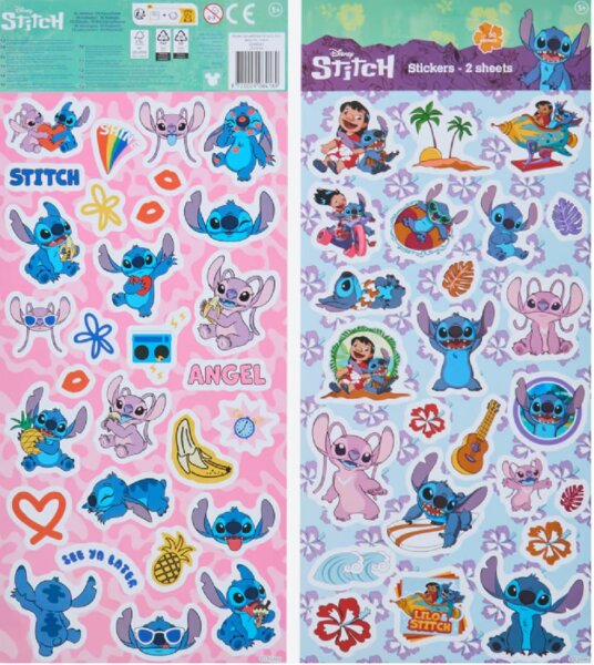 Disney Lilo&Stitch Aufkleber 2 Bögen mit Angel, Stitch, Schrulle und seine Freunde über 50 Sticker blau pink