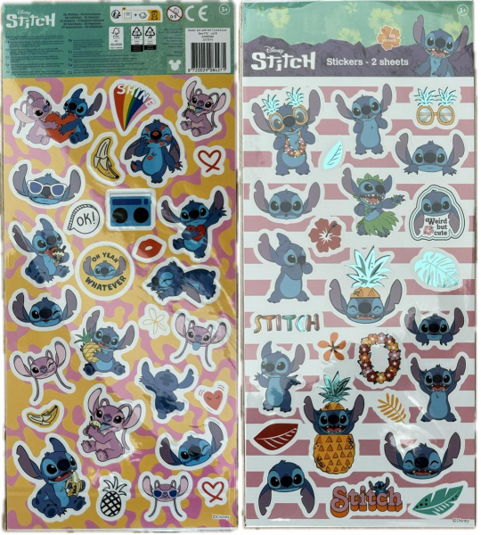 Disney Lilo&Stitch Aufkleber 2 Bögen mit Angel, Stitch, Schrulle und seine Freunde über 50 Sticker pink gelb