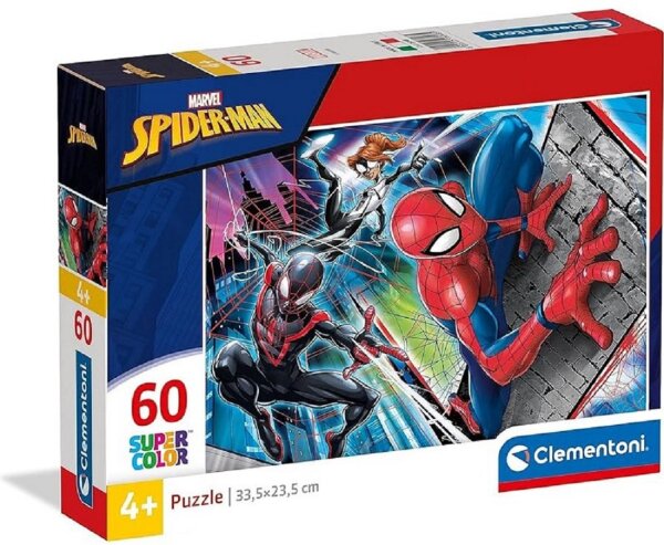 Clementoni 26048 Supercolor Spiderman  Puzzle 60 Teile ab 4 Jahren, buntes Kinderpuzzle mit besonderer Leuchtkraft & Farbintensität, Geschicklichkeitsspiel für Kinder