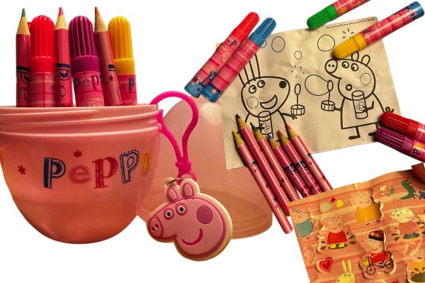 Peppa Pig Peppa Wutz 15-teiliges Schreibwarenset Kreativset, Malset Marker Kinder Geschenke für Mädchen und Jungen Schlüsselanhänger