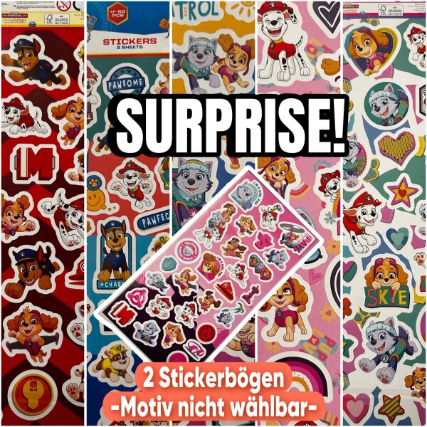 Paw Patrol Aufkleber 2 B&ouml;gen mit Chase, Marshall, Rubble, Skye und Rocky  &uuml;ber 50 Sticker bunt