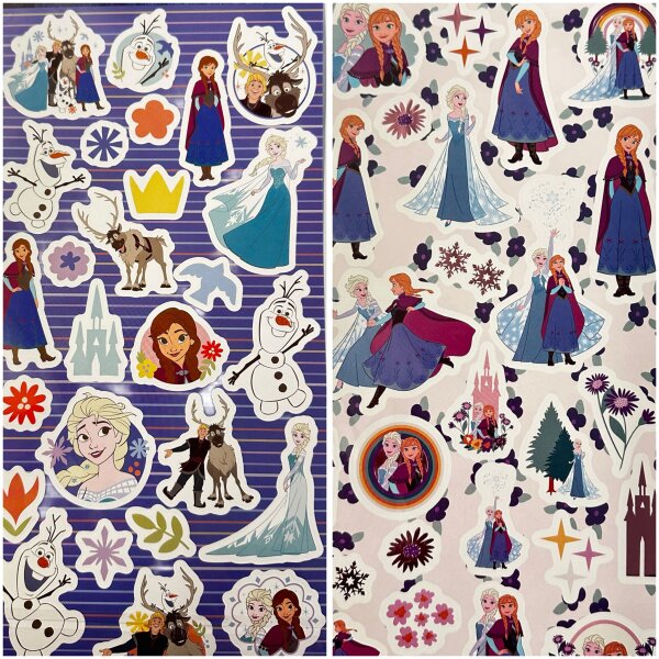 Frozen Eiskönigin Aufkleber 2 Bögen mit Anna, Elsa, Olaf und seine Freunde über 50 Sticker blau pink