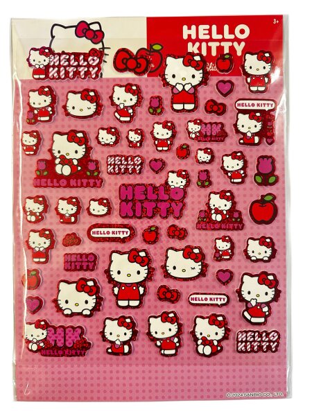 Hello Kitty Bubble Sticker Aufkleber 2 B&ouml;gen &uuml;ber 50 Sticker rosa pink