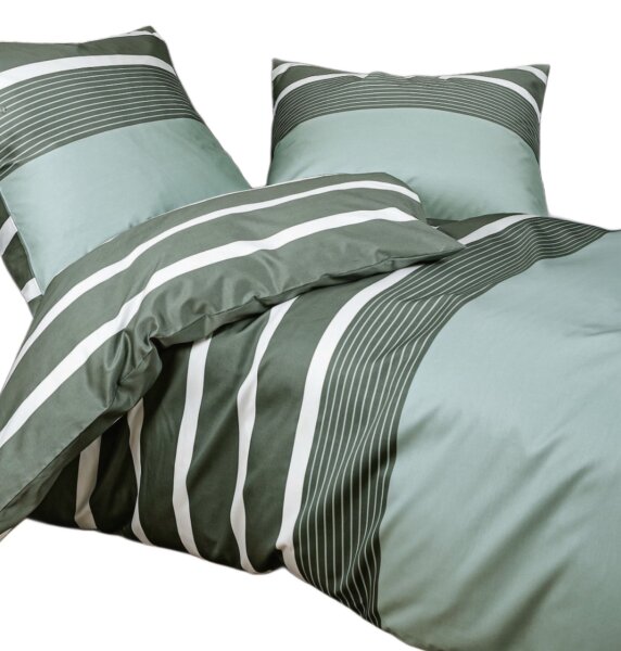 Janine Mako Satin 2 teilig Bettbezug 155 x 220 cm Kopfkissenbezug 80 x 80 cm  J. D. 8468-06 grün grau